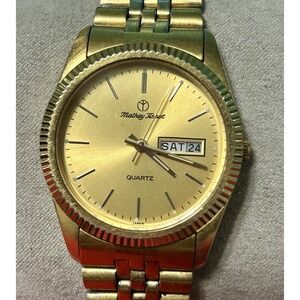 Vintage Mathey Tissot MT-MGBRC-4125 Watch Gold Tone Quartz Day Date New Battery